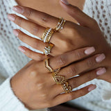Style 6 Vintage Gold-Plated Stainless Steel Ring for Women - Waterproof Hypoallergenic Stackable Statement Rings, Crown Pearl Crystal & Lace Style Collection Size 7 Inner Diameter 0.68 in