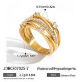 3-Piece Vintage Gold-Plated Stainless Steel Rings Set for Women - Waterproof Hypoallergenic Stackable Statement Rings, Pearl Crystal & Lace Style Collection Size 7 Inner Diameter 0.68 in