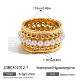 3-Piece Vintage Gold-Plated Stainless Steel Rings Set for Women - Waterproof Hypoallergenic Stackable Statement Rings, Pearl Crystal & Lace Style Collection Size 7 Inner Diameter 0.68 in