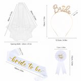 White and Rose Gold Bride to Be Bachelorette Party Accessory Set, 4 Piece Bridal Shower Accessories Kit with Rhinestone Headband, Sash, Badge and Double Layer Veil with Comb