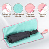 2-Pack Foldable Waterproof Umbrella Storage Sleeve with Zippers, Carry Handle and Absorbent Microfiber Lining - Reusable Hanging Umbrella Pouch for Home Office School Travel and Car Use, Black 15 x 5 inch