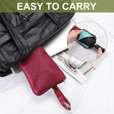 2-Pack Foldable Waterproof Umbrella Storage Sleeve with Zippers, Carry Handle and Absorbent Microfiber Lining - Reusable Hanging Umbrella Pouch for Home Office School Travel and Car Use, Wine Red 15 x 5 inch