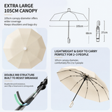 Black Foldable Automatic Open Umbrella with Retractable Waterproof Sleeve, Clip Handle and Winproof Dual Rib - Lightweight Rain Sun Umbrella, Large Diameter 105cm, Compact 37cm Storage, Flower Pattern Appears When Wet