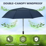 46 inch Wine Red Windproof Automatic Travel Folding Umbrella and Black Absorbent Hanging Storage Pouch Set – Compact 3-Fold Auto Open Close Umbrella wth Double Canopy and 10 Reinforced Ribs for Rain & Sun Outdoor Use