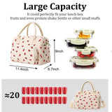 Beige Floral Print Soft Corduroy Insulated Lunch Bag for Women and Students - Large Capacity Thermal Lunch Tote with Shoulder Strap, Front Zip Pocket and Side Bottle Holder 11.4 x 9 6.7 inch