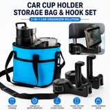 Black and Blue Foldable 4-Zone Car Insulated Drink Carrier Bag Bonus 2 Pack Mutifunctional Headrest Hook Phone Holders, No-Spill Car Cup Holder Organizer and Back Seat Mobile Phone Mount Travel Set for Most Water Bottles