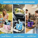 Black and Blue Foldable 4-Zone Car Insulated Drink Carrier Bag Bonus 2 Pack Mutifunctional Headrest Hook Phone Holders, No-Spill Car Cup Holder Organizer and Back Seat Mobile Phone Mount Travel Set for Most Water Bottles