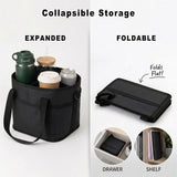 Black Foldable 4-Zone Car Insulated Drink Carrier Bag Bonus 2 Pack Mutifunctional Headrest Hook Phone Holders, No-Spill Car Cup Holder Organizer and Back Seat Mobile Phone Mount Travel Set for Most Water Bottles
