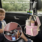 Black Foldable 4-Zone Car Insulated Drink Carrier Bag Bonus 2 Pack Mutifunctional Headrest Hook Phone Holders, No-Spill Car Cup Holder Organizer and Back Seat Mobile Phone Mount Travel Set for Most Water Bottles