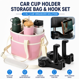 Pink Foldable 4-Zone Car Insulated Drink Carrier Bag Bonus 2 Pack Mutifunctional Headrest Hook Phone Holders, No-Spill Car Cup Holder Organizer and Back Seat Mobile Phone Mount Travel Set for Most Water Bottles