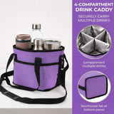 Pink Foldable 4-Zone Car Insulated Drink Carrier Bag Bonus 2 Pack Mutifunctional Headrest Hook Phone Holders, No-Spill Car Cup Holder Organizer and Back Seat Mobile Phone Mount Travel Set for Most Water Bottles