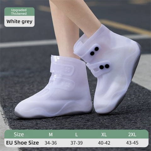 Thickened Waterproof Silicone Rain Shoe Covers with Adjustable Double Buckle Closure, Durable Non-Slip Reusable Overshoes for Men and Women Hiking Camping Daily Use, Grey White Blocking, L Size (EU 37-39)