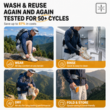Thickened Waterproof Silicone Rain Shoe Covers and USB Powered Telescopic 3-Setting Timer Shoe Dryer Set for Rainy Season Commuting Camping Hiking Use, Reusable Non-Slip Overshoes with Double Buckle Closure, Khaki Orange Blocking, L Size (EU 37-39)