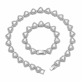 Silver-Plated Heart Rhinestone Cuban Link 20 inch Tennis Necklace and 8 inch Tennis Bracelet Set for Women, Crystal Heart Chain Fashion Jewelry Accessories with Gift Box