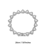 Silver-Plated Heart Rhinestone Cuban Link 20 inch Tennis Necklace and 8 inch Tennis Bracelet Set for Women, Crystal Heart Chain Fashion Jewelry Accessories with Gift Box