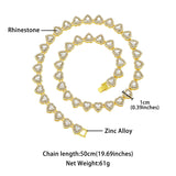 Silver-Plated Heart Rhinestone Cuban Link 20 inch Tennis Necklace and 8 inch Tennis Bracelet Set for Women, Crystal Heart Chain Fashion Jewelry Accessories with Gift Box