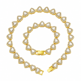 Gold-Plated Heart Rhinestone Cuban Link 18 inch Tennis Necklace and 7 inch Tennis Bracelet Set for Women, Crystal Heart Chain Fashion Jewelry Accessories with Gift Box