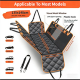 Waterproof Dog Car Rear Seat Protector 135 x 148CM - Durable Oxford Non Slip Pet Hammock with Storage Pockets , Zipper Mesh Window and 6 Fixed Buckles, Seat Belt Access Opening and Pet Leash