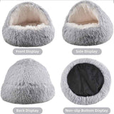 Grey Winter Long Plush Round Donut Cat Bed M Size Dia 40CM - Soft Fluffy Semi-Enclosed Pet Cave Bed with Non-Slip Base, Machine Washable for Cats Dogs Home and Travel Use