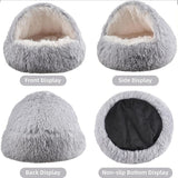 Pink Winter Long Plush Round Donut Cat Bed L Size Dia 50CM - Soft Fluffy Semi-Enclosed Pet Cave Bed with Non-Slip Base, Machine Washable for Cats Dogs Home and Travel Use