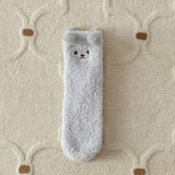 Cozy Winter Home Essentials Set - Grey 1 Pair Women's Plush Cross Band Faux Fur Slippers M Size & 2 Pairs Cute Teddy Bear Fuzzy Socks Set, Warm Indoor Lounge Gift Bundle with Non-Slip House Slides