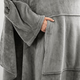 Black 180 x 120CM Extra Large Wearable Wrap Blanket with Sleeves and Large Pocket, Cozy Thickened Flannel Oversized TV Blanket Robe and Sofa Throw for Home Lounging
