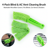 4 Pack Green Shutter and Car AC Vent Cleaner Brush with Washable Microfiber Cleaning Cloth – Reusable Window Blind Dust Remover for Air Vent, Car AC Vent, Fan & Narrow Gap