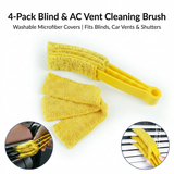 4 Pack Yellow Shutter and Car AC Vent Cleaner Brush with Washable Microfiber Cleaning Cloth – Reusable Window Blind Dust Remover for Air Vent, Car AC Vent, Fan & Narrow Gap