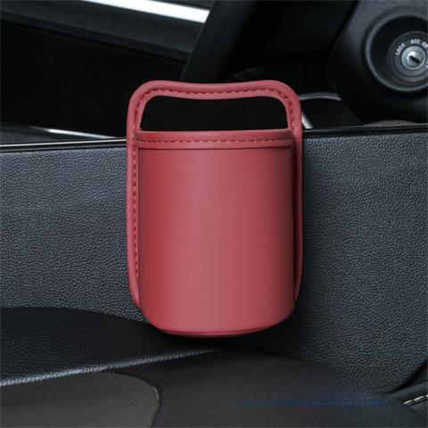 Wine Red Waterproof Leather Car Hanging Storage Organizer with Back Clip 14.5 x 10.5CM – Mutifunctional Car Trash Bin Cup Holder Phone Storage Pocket for Seat Back, Door & Center Console