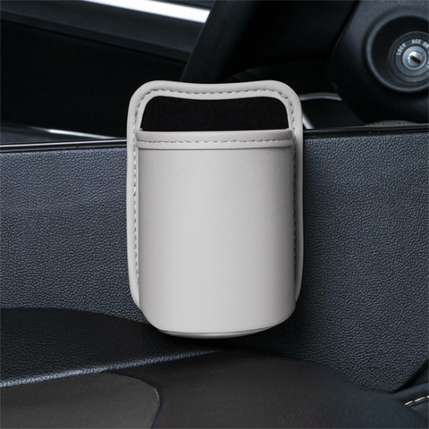 Grey White Waterproof Leather Car Hanging Storage Organizer with Back Clip 14.5 x 10.5CM – Mutifunctional Car Trash Bin Cup Holder Phone Storage Pocket for Seat Back, Door & Center Console