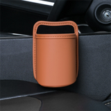 Orange Waterproof Leather Car Hanging Storage Organizer with Back Clip 14.5 x 10.5CM – Mutifunctional Car Trash Bin Cup Holder Phone Storage Pocket for Seat Back, Door & Center Console