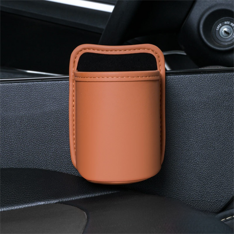Orange Waterproof Leather Car Hanging Storage Organizer with Back Clip 14.5 x 10.5CM – Mutifunctional Car Trash Bin Cup Holder Phone Storage Pocket for Seat Back, Door & Center Console