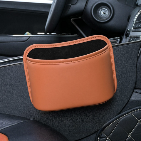 Orange Waterproof Leather Car Hanging Storage Organizer with Back Clip 20 x 14.5CM – Mutifunctional Car Trash Bin Cup Holder Phone Storage Pocket for Seat Back, Door & Center Console