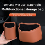 Orange Waterproof Leather Car Hanging Storage Organizer with Back Clip 20 x 14.5CM – Mutifunctional Car Trash Bin Cup Holder Phone Storage Pocket for Seat Back, Door & Center Console