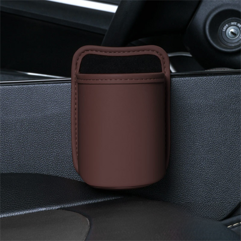 Coffee Waterproof Leather Car Hanging Storage Organizer with Back Clip 14.5 x 10.5CM – Mutifunctional Car Trash Bin Cup Holder Phone Storage Pocket for Seat Back, Door & Center Console