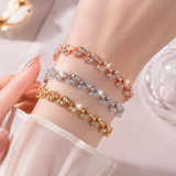 2 Pack Silver and Rose Gold Women's Crystal Leaf Bracelets with Gift Box – Elegant Rhinestone Alloy Link Bracelet, Minimalist Fashion Jewelry Gift for Women