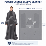 Winter Cozy Warm Loungewear Gift Set – 150 x 180CM Dark Grey Flannel Fleece Wearable Blanket with Adjustable Sleeves Large Front Pocket and Back Velcro Closure, Free M Size Sherpa Fleece Cable Knit Anti-Slip Slipper Socks for Home Relaxation