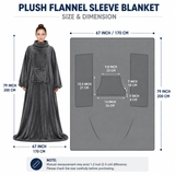 Winter Cozy Warm Loungewear Gift Set – 170 × 200CM Navy Blue Flannel Fleece Wearable Blanket with Adjustable Sleeves Large Front Pocket and Back Velcro Closure, Free XL Size Sherpa Fleece Cable Knit Anti-Slip Slipper Socks for Home Relaxation