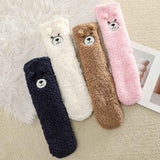 Pink Winter Women’s Cute Bear Plush Knee High Slipper Socks – Warm Fleece Floor Socks and Sleeping Socks with Non-Slip Grips, One Size for EU 35-40