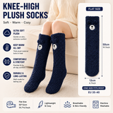 Navy Blue Winter Women’s Cute Bear Plush Knee High Slipper Socks – Warm Fleece Floor Socks and Sleeping Socks with Non-Slip Grips, One Size for EU 35-40