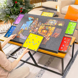 Silver Grey Foldable Anti-Slip Felt Jigsaw Puzzle Board with 6 Sorting Drawers – Lightweight 1000 Piece Puzzle Table Mat, 2-in-1 Neck-Friendly Storage Stand and Protective Cover for Unfinished Puzzle