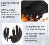 2-Piece Winter Riding Essentials Set with 8 Claw Secure Grip Bike Phone Mount and Suede Flip-Top Touchscreen Thermal Gloves – 360° Rotation Adjustment and Silicone Anti-Shock Module, Universal Handlebar Cradle for Motorcycle MTB & Road Cycling