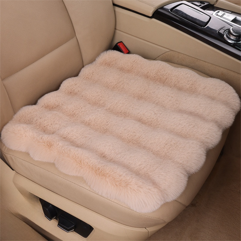 Khaki Soft 3D Fluffy Bubble Fleece Car Front Seat Single Pad with Non-Slip Backing, Universal Warm Plush Car Seat Cover 45 x 45cm White