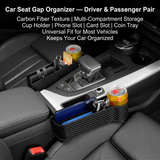 1 Pair Carbon Fiber Car Seat Gap Filler Organizer, Console Crevice Plug-in Storage Box for Main & Co-pilot, Multi Compartment Design with Cup Holder, Card Slot and Phone Charging Slot In Australia - Darrahopens