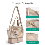 16.5 x 7.9 x 18.9" Beige Beach Travel Mesh Tote Bag with 14L Insulated Drink Compartment - Multi Pockets Sandproof Beach Picnic Bag with Picnic Mat Strap, Cup Holder and Waterproof Phone Pocket