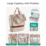 16.5 x 7.9 x 18.9" Khaki Beach Travel Mesh Tote Bag with 14L Insulated Drink Compartment - Multi Pockets Sandproof Beach Picnic Bag with Picnic Mat Strap, Cup Holder and Waterproof Phone Pocket