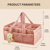 Light Green Large Capacity Plush Baby Diaper Caddy Storage Tote, Foldable Nursery Organizer Bag and Mommy Handbag with Muti Pockets, 4 Adjustable Dividers and Teddy Charm for Travel & Home Use (15.3 x 10.6 x 7")