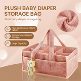 Pink Large Capacity Plush Baby Diaper Caddy Storage Tote, Foldable Nursery Organizer Bag and Mommy Handbag with Muti Pockets, 4 Adjustable Dividers and Teddy Charm for Travel & Home Use (15.3 x 10.6 x 7")