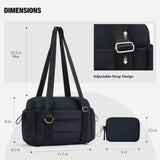 Black Women’s Fluffy Nylon Gym Travel Tote Bag and Coin Purse Set - Side Drawstring Cup Holder, Front / Back Zipper Pockets and Wet & Dry Separation, Large Capacity and Lightweight 11.7 x 4.2 x 8"