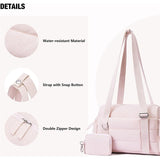 Black Women’s Fluffy Nylon Gym Travel Tote Bag and Coin Purse Set - Side Drawstring Cup Holder, Front / Back Zipper Pockets and Wet & Dry Separation, Large Capacity and Lightweight 11.7 x 4.2 x 8"